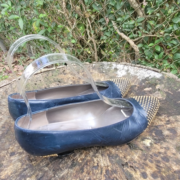 Women Vintage Leather Navy And Gold Studded Pumps By Sesto Meucci Of size 5.5M - Picture 6 of 8